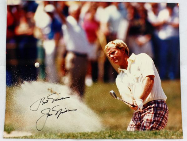 Lot of Two (2) Signed Jack Nicklaus Items w/ 8" x 10" Photo & Hard Cover Book (PSA/JSA Guaranteed)