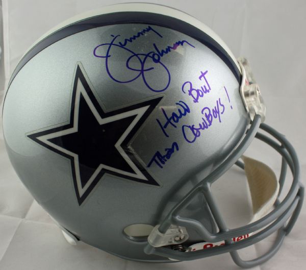 Jimmy Johnson Signed Full Size Replica Cowboys Helmet w/ "How Bout Dem Cowboys!" Inscription (PSA/JSA Guaranteed)