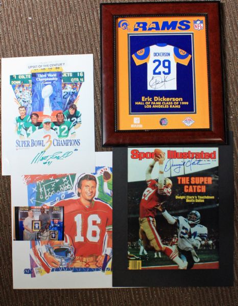 Lot of Five (5) Signed Football Display Items w/ Montana, Dickerson & Others (PSA/JSA Guaranteed)
