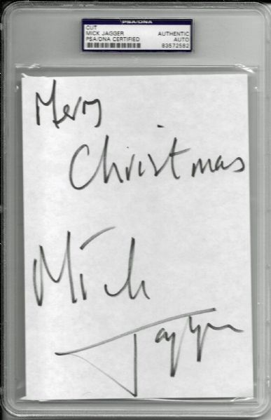 Rolling Stones: Large 5" x 7" Mick Jagger Signed Page w/ Rare "Merry Christmas" Inscription! (PSA/DNA Encapsulated)