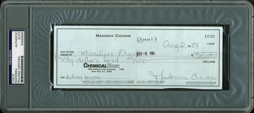 Lot Detail - Madonna Rare Signed Personal Bank Check with