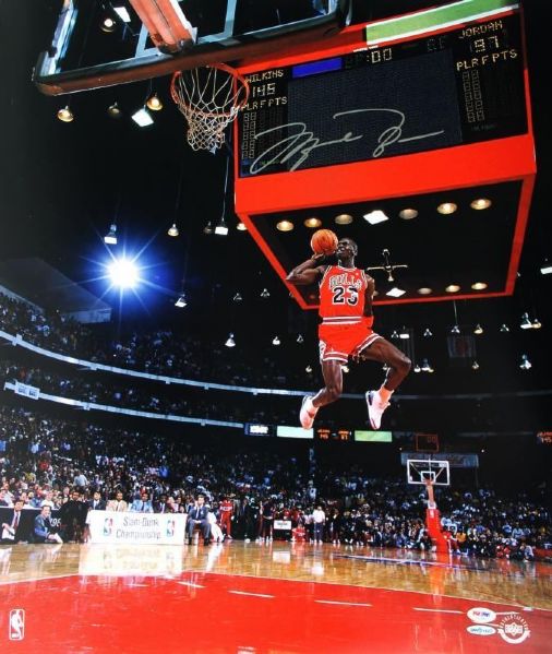 Michael Jordan Signed 20" x 24" Photograph featuring Legendary Slam Dunk Image - PSA/DNA Graded GEM MINT 10! (UDA)