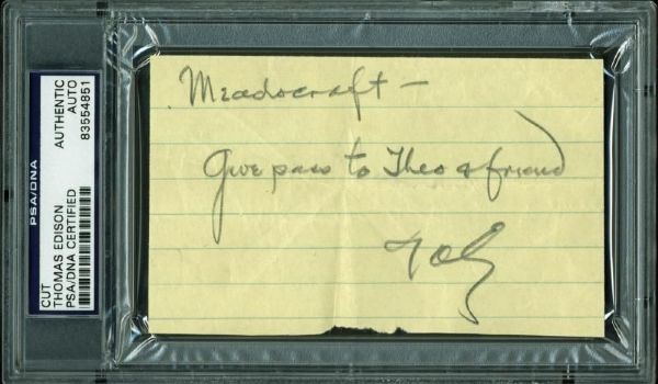 Thomas Edison Signed & Handwritten 3" x 5" Note (PSA/DNA Encapsulated)