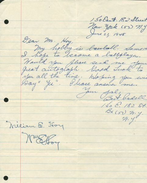 William "Dummy" Hoy Uncommon Hand Written & Signed Letter w/ Great Content! (PSA/DNA)