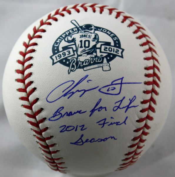 Chipper Jones Signed OML Logo Baseball w/ "Brave For Life, 2012 Final Season" Inscription (PSA/DNA)