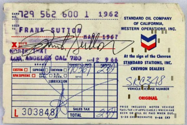 Frank Sutton Rare Vintage Signed Credit Card Reciept (PSA/DNA Guaranteed)