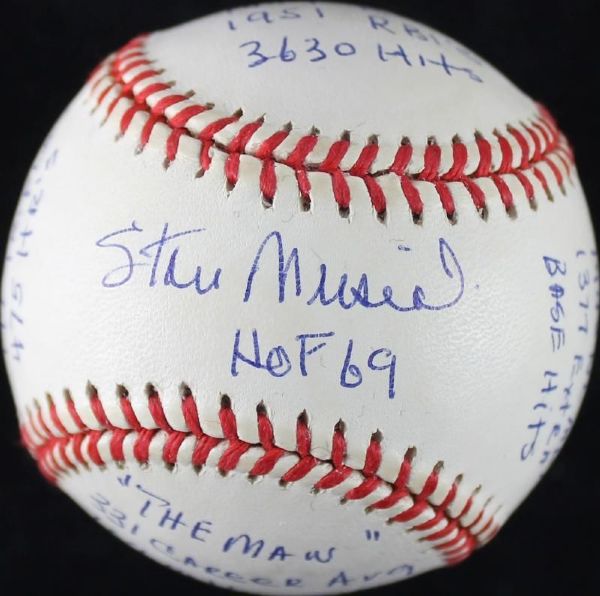 Stan Musial Signed ONL "Stat" Baseball with 20 Handwritten Inscriptions! (PSA/DNA & RJ COA)