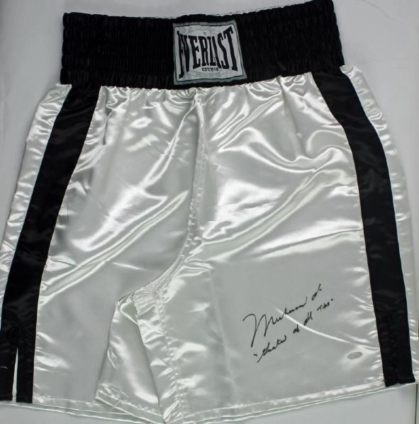 Lot Detail - Muhammad Ali Signed Everlast Boxing Trunks with 