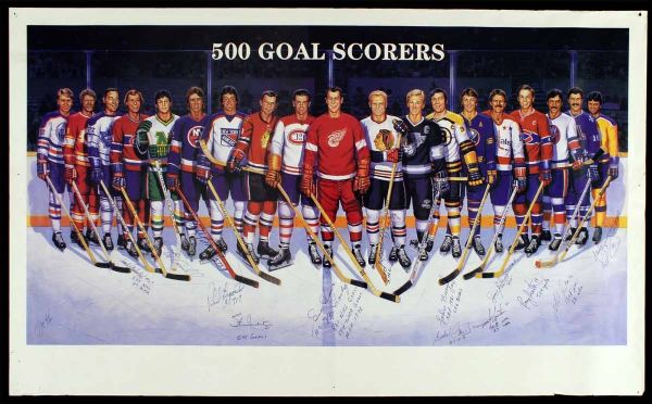 NHL 500 Goals Scorers Multi-Signed Ron Lewis Litho w/ Ultra Rare Inscriptions! (PSA/DNA)