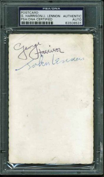 The Beatles: John Lennon & George Harrison Dual Signed Original Beatles Fan Club Card (PSA/DNA Encapsulated)