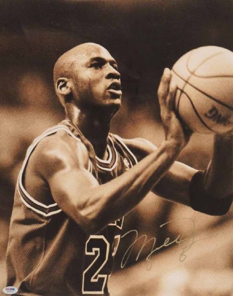 Michael Jordan Near-Mint Signed 16" x 20" Over-Sized Photo (PSA/DNA)