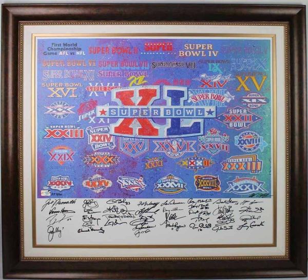 Limited Edition Super bowl MVPs Multi-Signed Lithograph w/ 35 Signatures (PSA/DNA & Mounted Memories)