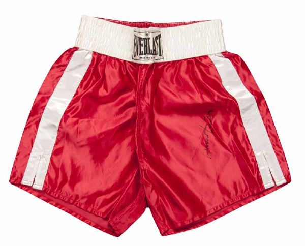 Lennox Lewis Signed Red Everlast Boxing Trunks (JSA)