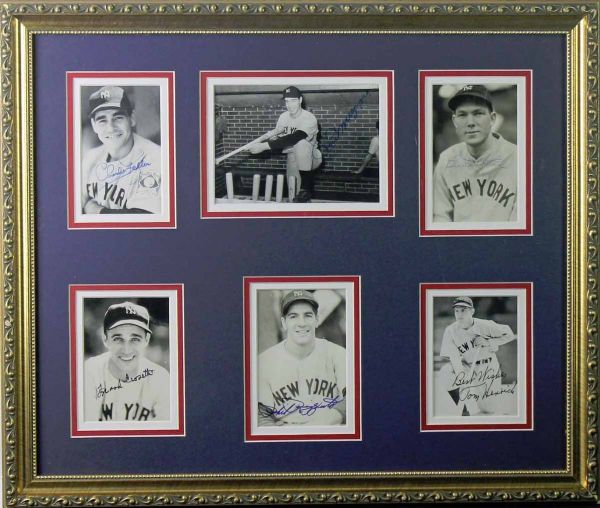 Yankee Greats: Joe DiMaggio, Dickey Crosetti, Phil Rizzuto & Tom Henrich Signed Display (PSA/DNA)