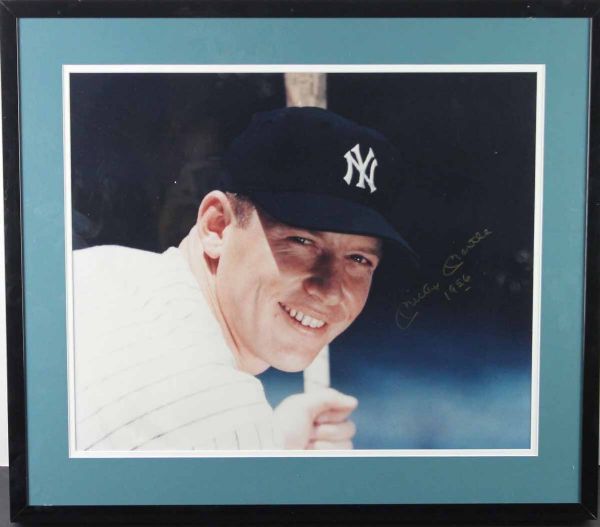 Mickey Mantle Rare Over sized 16" x 20" Signed & Framed Photo w/ "1956" Inscription! (PSA/DNA)