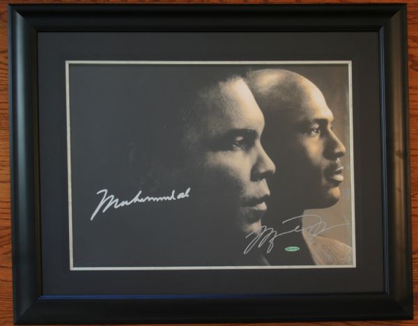 Muhammad Ali & Michael Jordan Dual Signed & Framed 16" x 20" Photo (UDA & Online Authentics)