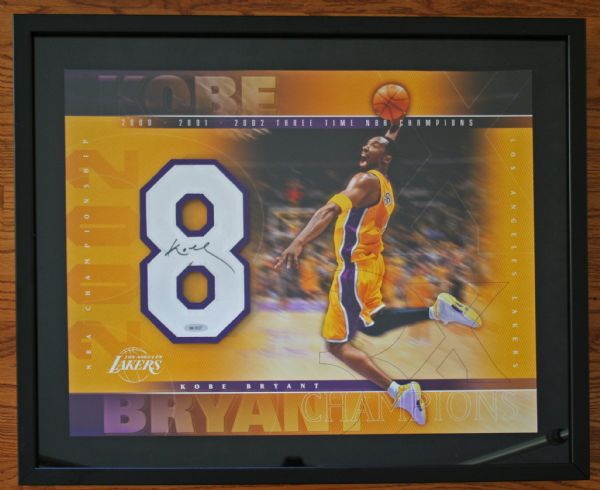 Kobe Bryant Signed 3-Time NBA Champion Commemorative Jersey Number Display (UDA)