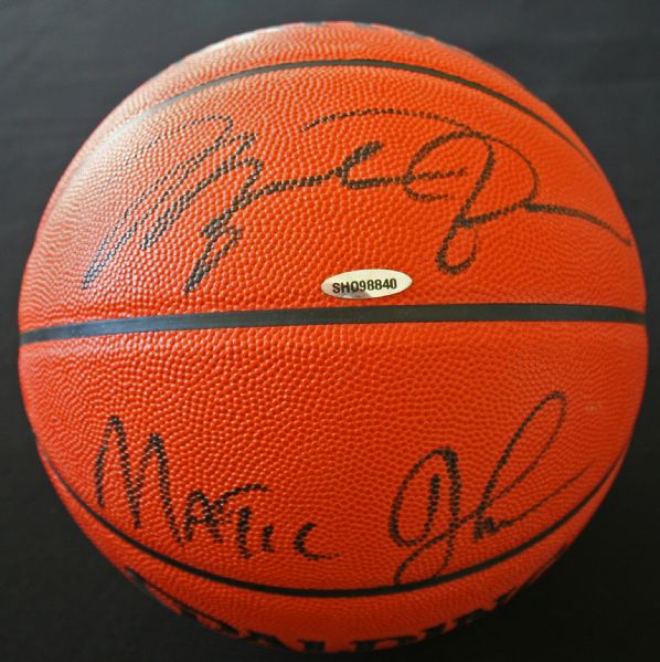 Michael Jordan & Magic Johnson Dual Signed Spalding NBA Leather Game Model Basketball (UDA)