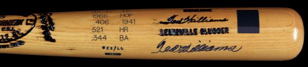 Ted Williams Signed Limited Edition Engraved Stat Baseball Bat (Green Diamond)