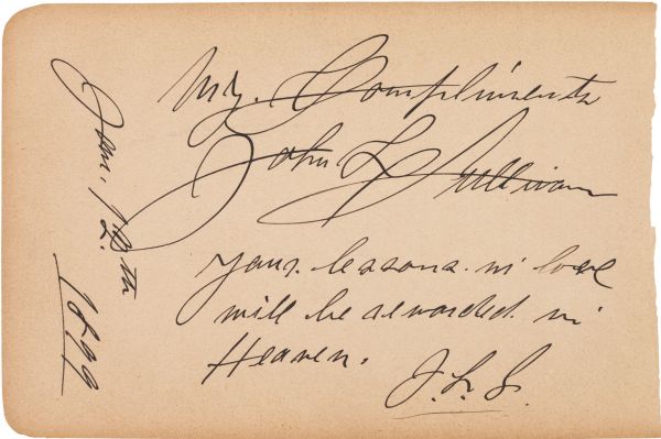 1899 John L. Sullivan Signed Quote on Paper Note, PSA/DNA Graded Gem Mint 10