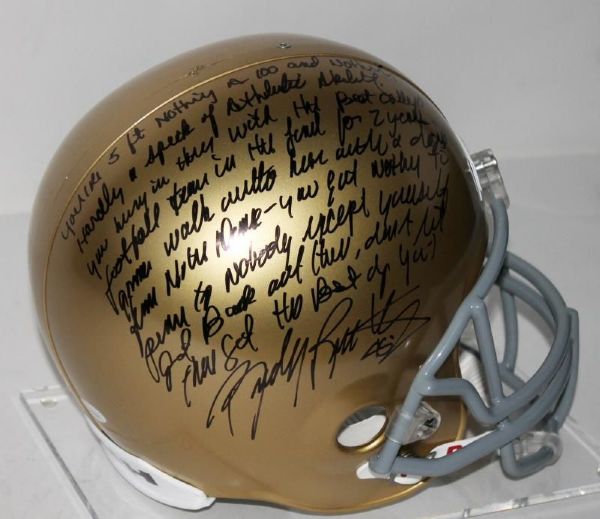 Rudy Ruettiger Signed Notre Dame Full-Sized Replica Helmet w/ Hand Written Story (PSA/DNA)