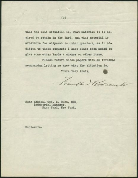 President Franklin D. Roosevelt Signed Letter as Asst. Sec. of Navy (1917) (PSA/DNA)