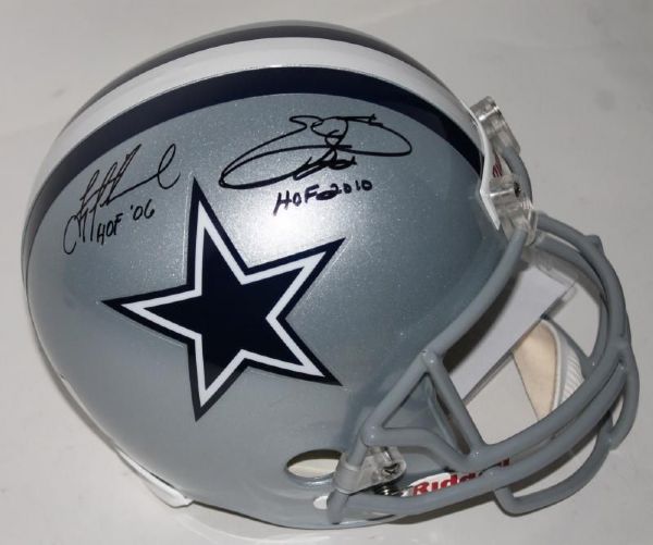 Troy Aikman & Emmitt Smith Dual Signed Full Sized Replica Cowboys Helmet (PSA/DNA)