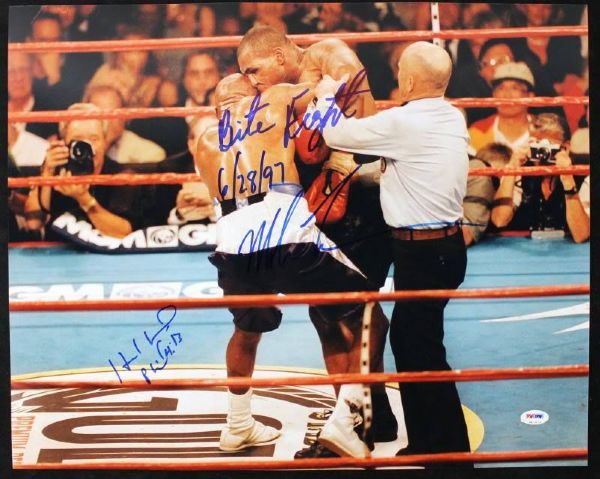 Mike Tyson & Evander Holyfield Signed 16" x 20" Photo w/ "Bite Fight - 6/28/97" Insc. (PSA/DNA)