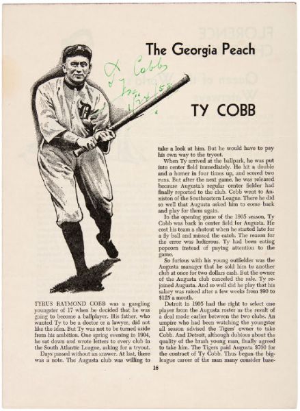 Ty Cobb Vintage Signed 8" x 11" Book Page Print (JSA)