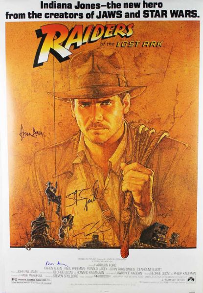 "Raiders of the Lost Ark" Original 1981 Movie Poster Signed by Ford, Lucas, Spielberg & Slocumbe (PSA/DNA)