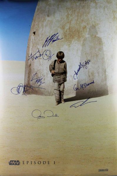 "Star Wars: Episode I" Rare Cast Signed Movie Poster with Lucas, Jackson, Oz, etc. (8 Sigs)(PSA/DNA)