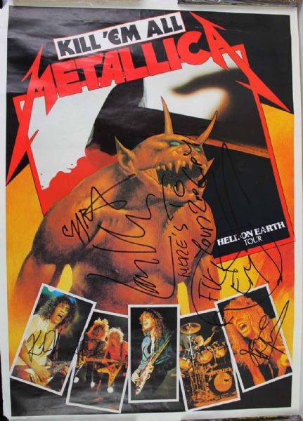 Metallica Rare Group Signed 1984 "Killem All - Hell on Earth" 24" x 34" Cancelled Tour Poster with Cliff Burton! (PSA/DNA)