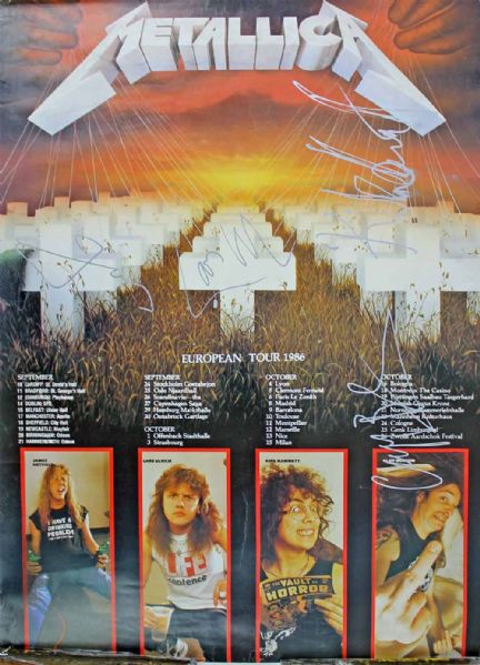 Metallica 24" x 32" Master of Puppets 1986 European Tour Poster - Signed Just Days Prior to Cliff Burtons Death! (PSA/DNA)