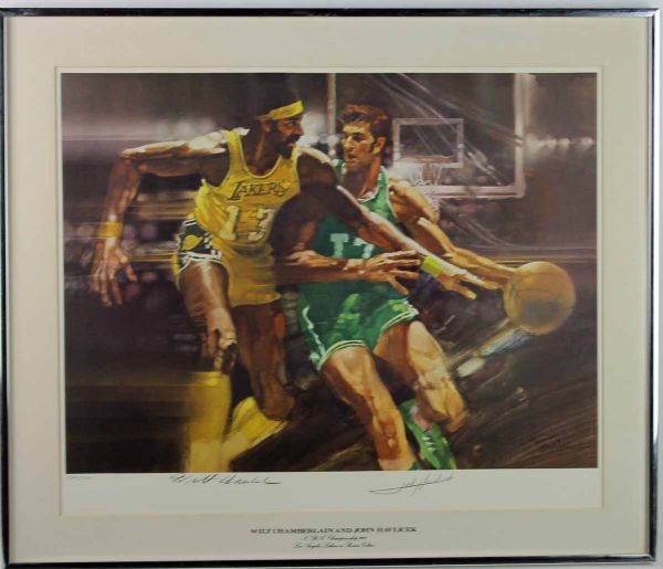 1974 Wilt Chamberlain vs. John Havlicek Dual Signed Ltd Ed 18" x 22" Lithograph (PSA/JSA Guaranteed)