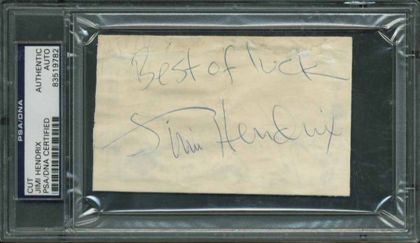 Jimi Hendrix ULTRA-RARE 3" x 5" Signature w/ "Best of Luck" Inscription (PSA/DNA Encapsulated)