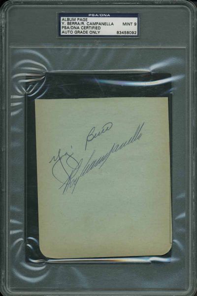 Catching Legends Multi-Signed Vintage Album Page w/ Campanella & Berra Graded MINT 9! (PSA/DNA Encapsulated)