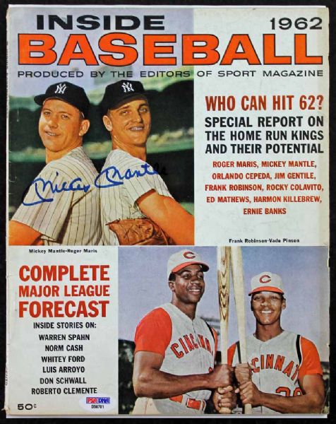 Mickey Mantle Signed 1962 Inside Baseball Magazine Graded GEM MINT 10 (PSA/DNA)