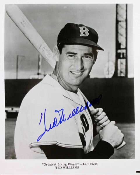 Lot of Two (2): Signed Ted Williams 8" x 10" Photo & HOF Plaque Card (PSA/JSA Guaranteed)