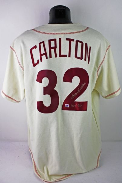 Steve Carlton Signed Philadelphia Phillies Throw Back Jersey w/ HOF 94 Inscription (PSA/DNA)