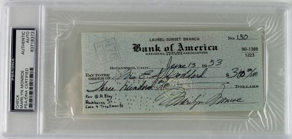 Marilyn Monroe Signed & Handwritten Early Bank Check (PSA/DNA Encapsulated)