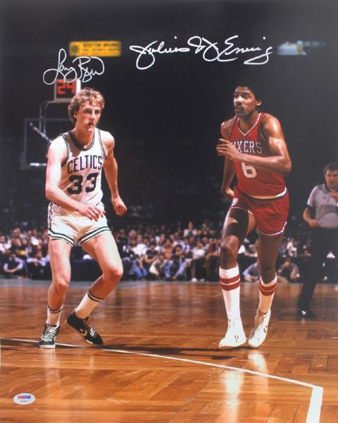 Larry Bird & Julius "Dr. J" Erving Signed 16" x 20" Color Photo (PSA/DNA)