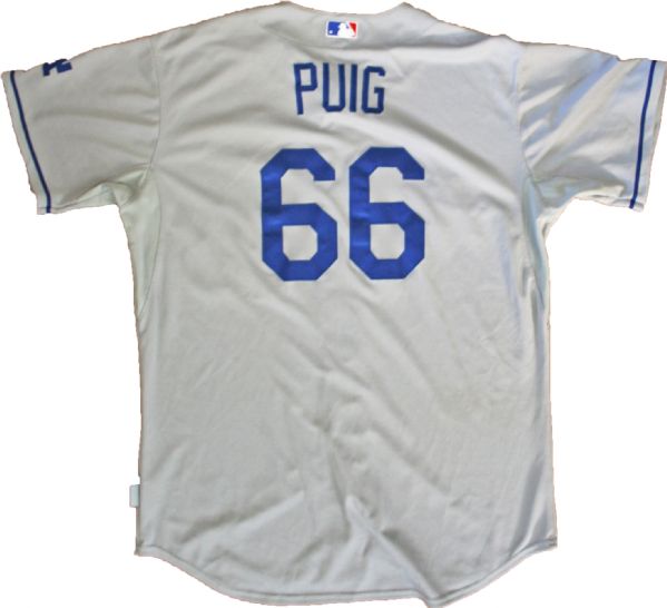 2014 Yasiel Puig Game Worn Los Angeles Dodgers Road Jersey (MLB Authentication)