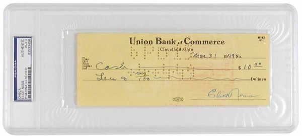 Eliot Ness Superb Single Signed Banking Check (PSA/DNA Encapsulated)