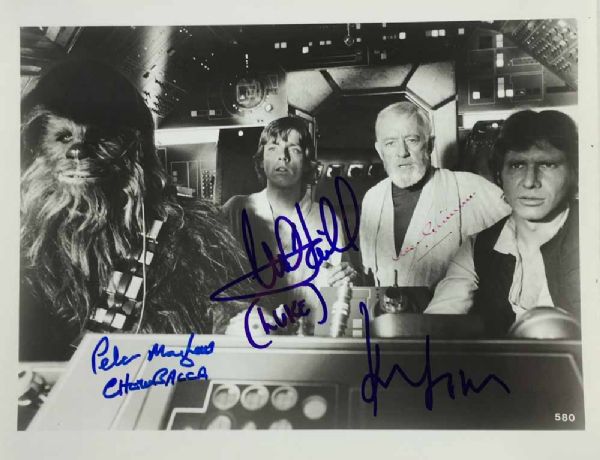 Star Wars Ultra Rare Cast Signed 8" x 10" B&W Photo w/Ford, Hamill, Mayhew & Guinness! (PSA/DNA)