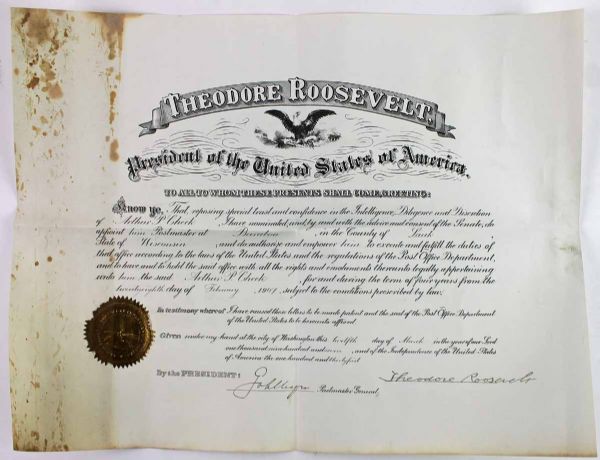 President Theodore Roosevelt Signed 1907 Postmasters Document (PSA/DNA)