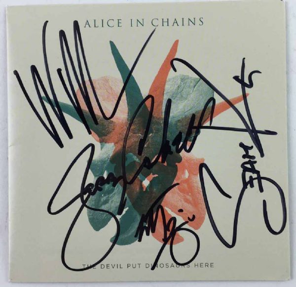 Alice In Chains Group Signed CD Booklet: The Devil Put Dinosaurs Here (PSA/JSA Guaranteed)