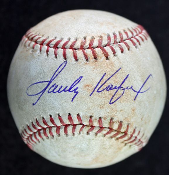 Sandy Koufax Unique Signed 2013 Clayton Kershaw Game Used OML Baseball from 9/17 Dodgers Game vs. Phillies (MLB Holo & PSA/JSA Guaranteed)