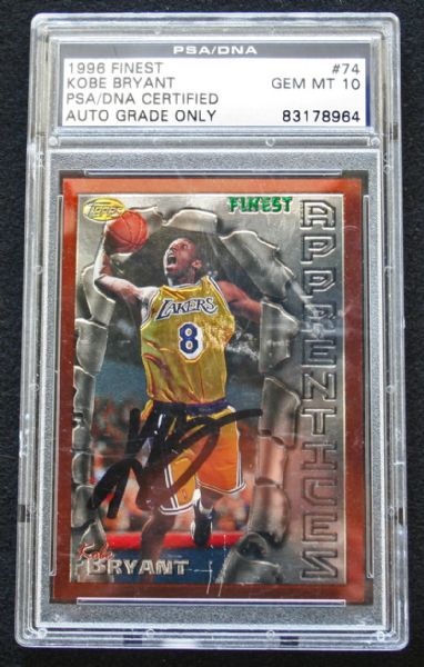 1996 Topps Finest Kobe Bryant Signed Rookie PSA/DNA Graded GEM MINT 10