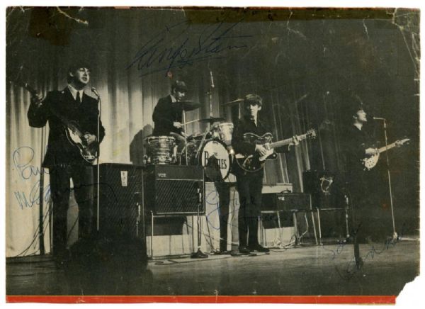The Beatles: Ultra-Rare Group Signed 6" x 9" On Stage Photo w/ Paul McCartney, John Lennon, George Harrison & Ringo Starr (PSA/JSA Guaranteed & Tracks)