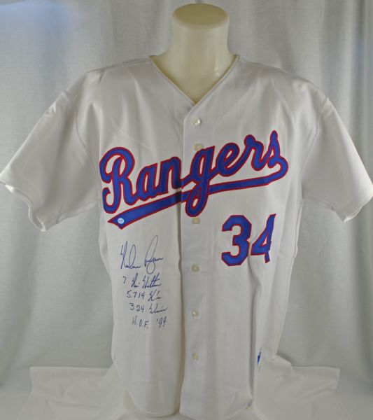 Nolan Ryan Signed & Inscribed Stat Jersey (PSA/JSA Guaranteed)